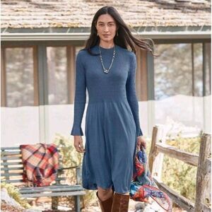 Sundance Womens Size Large Natures Hue Dress Blue Textured Long Sleeves Ruffle